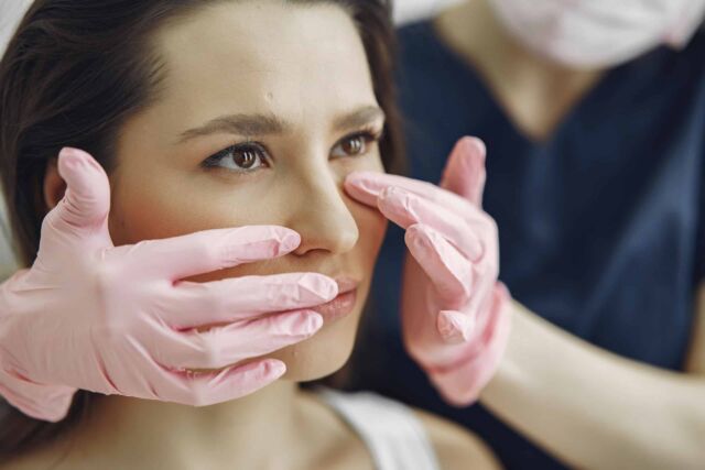 Woman about to start a nose job procedure
