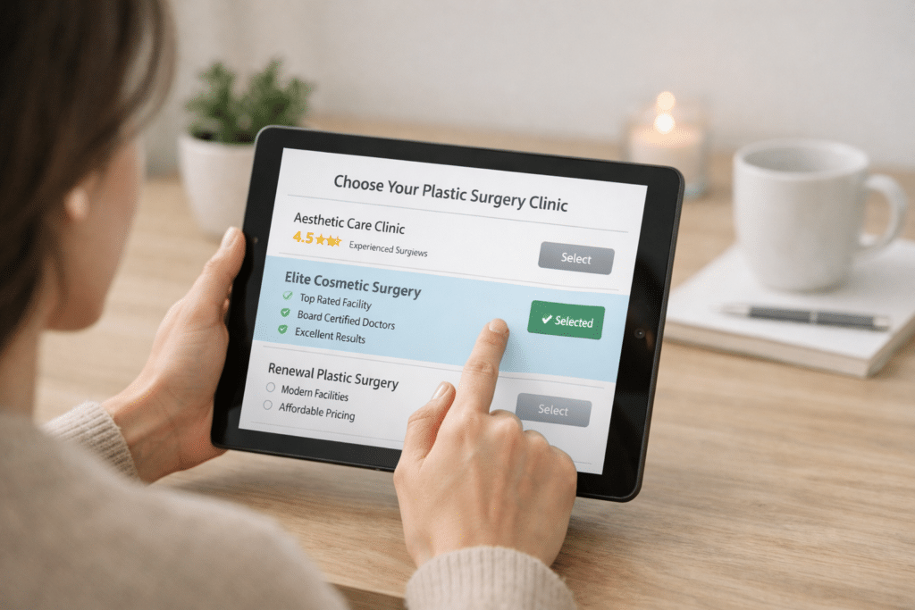 Patient comparing plastic surgery clinics in Tijuana from California before choosing a provider
