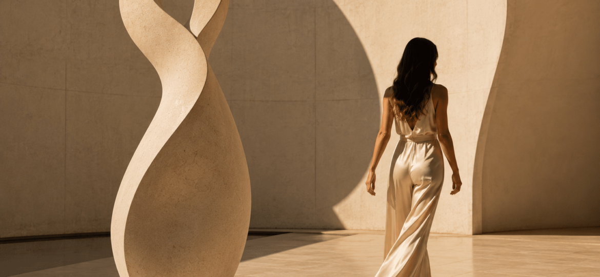 Minimalist architectural setting capturing elegant curves and balance, symbolizing buttock implant proportions at Evoclinic Tijuana.